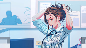Office Anime Girl Adjusting Hairs , anime-girl, anime, artist, artwork, digital-art, fantasy-girls, artstation HD wallpaper