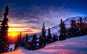 Winter Sunset, winter, snow, trees, nature, sunset, mountain HD wallpaper