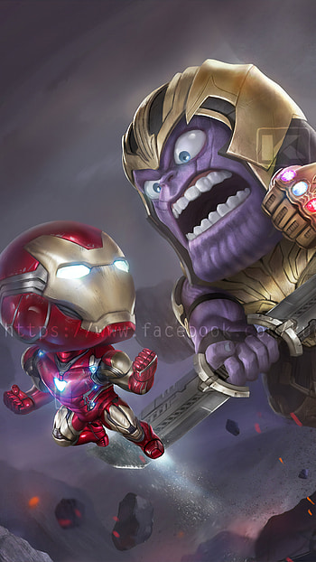 Chibi Iron Man, Thanos, Marvel comics , Spiderman artwork HD phone wallpaper