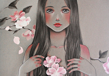 Girl with flowers, girl, blossom, japan, flower HD wallpaper