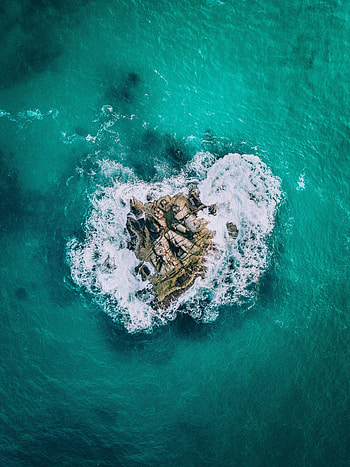 Small island, aerial view, sea waves, sea HD phone wallpaper