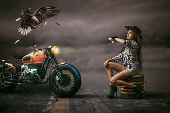 Beautiful Woman Cowgirl Hat Alongside With Bmw Bike Eagle, cowgirl, hop, graphy, bmw, bike, eagle HD wallpaper