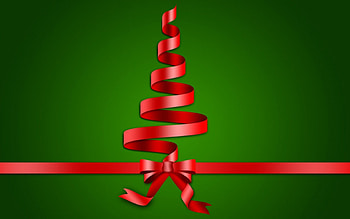 Christmas Fir, red ribbon, decorations, green background, tree HD wallpaper