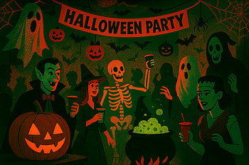 Spooky Soirée: Halloween Party — Ultra, Halloween Party, halloween, skeleton, jack-o'-lantern, cauldron HD wallpaper