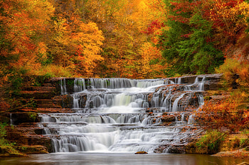 Autumn Waterfall, autumn, waterfall, nature, forest HD wallpaper