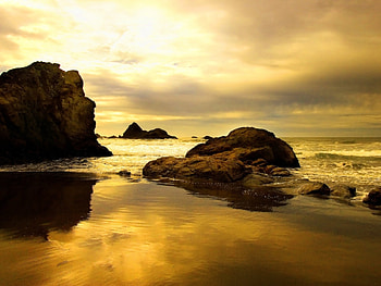 Landscape, Stones, Sky, Sea, Beach HD wallpaper
