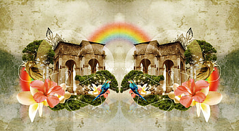 A Fantasy Paradise, birds, rainbow, fantasy, vector, flowers HD wallpaper