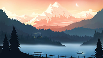 Digital Art, Minimalist, Minimalism, Simple, Mountain, Lake, Scenery, Landscape . Mocah, Minimalist Forest Sunset HD wallpaper