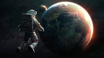Astronaut, space, earth, moon HD wallpaper