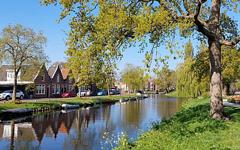 Spring in Netherlands, trees, canal, Netherlands, houses, spring HD wallpaper