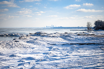 Winter, Nature, Beach, Snow, City, Horizon HD wallpaper