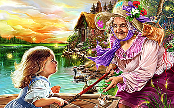 Old days, boat, old, art, woman, child HD wallpaper