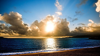 Beautiful Sunset, sea, reflection, clouds, sky, nature, sunset, ocean, beach HD wallpaper