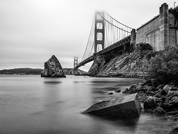 Nature, Sea, Rocks, Fog, Bridge, Bw, Chb HD wallpaper