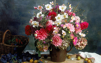 FLOWERS, VASE, PETALS, LEAVES, COLORS HD wallpaper