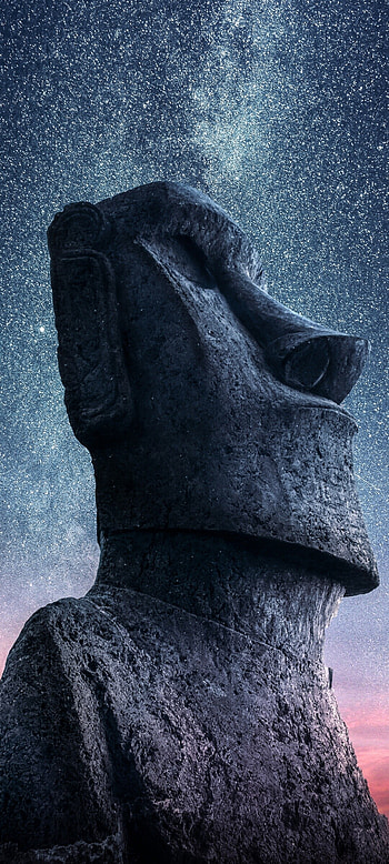 Moai statues, Easter Island, Ancient architecture, Starry sky HD phone wallpaper