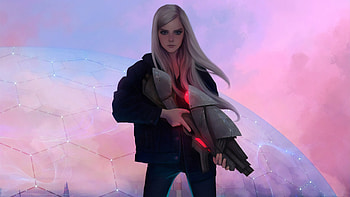 Blonde Girl With Gun Science Ficiton, artist, artwork, digital-art, gun, deviantart HD wallpaper