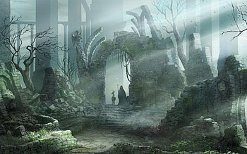 Take a trip, stone work, person, demon, green, deer, rpg, game, souls, forest HD wallpaper