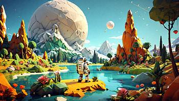 Alien Planet, alien, planet, polygon, astronaut, lake HD wallpaper