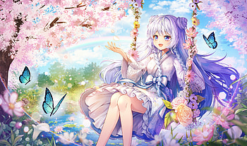 :), blue, pink, anime, girl, swing, hayun, manga HD wallpaper