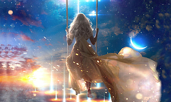 Fantasy Dreams, dreams, Moon, Fantasy world, swing, Fantasy, magical, fantasy girl, sky, dreamy HD wallpaper