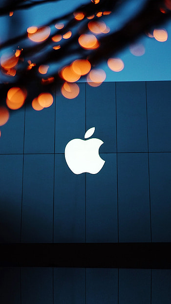 X , Apple logo blue orange dark, Bold and vibrant, Eye-catching design HD phone wallpaper