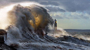 Wave, Lighthouses HD wallpaper