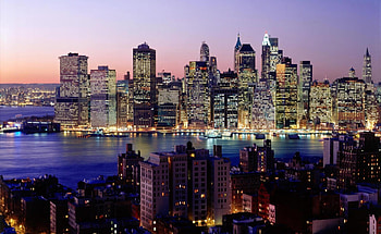 It's getting dark in New York, city, graphy, , , dark, pic, skyscrapers, lights, view, new york, wall, sky, , water, evening HD wallpaper