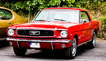 Red muscle car, Ford mustang HD wallpaper