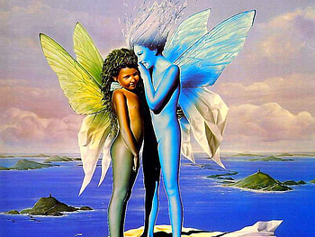 fairy secrets, wings, children, wet, fantasy, cg, love, clouds, nature, fairies, sky, water HD wallpaper