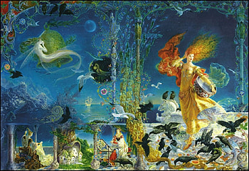 :), blue, art, fantasy, yellow, girl, illustration, surreal, kinuko y craft HD wallpaper
