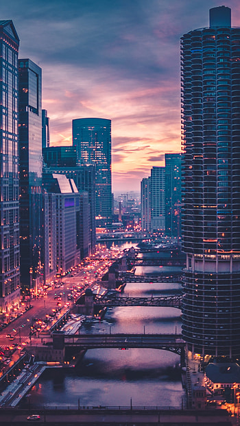 Chicago skyline, Iconic bridge, Urban charm, Dynamic cityscape HD phone wallpaper