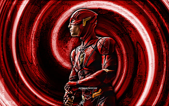 The Flash, red grunge background, Justice League, Barry Allen, superheroes, DC Comics, vortex, The Flash , creative, Flash, The Flash Justice League HD wallpaper