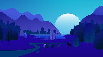 Mountains Trees Forest Moon Blue Sky Background Minimalism Minimalism HD wallpaper
