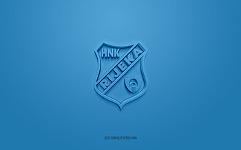 HNK Rijeka, creative 3D logo, blue background, Prva HNL, 3d emblem, Croatian football club, Croatian First Football League, Rijeka, Croatia, 3d art, football, HNK Rijeka 3d logo HD wallpaper