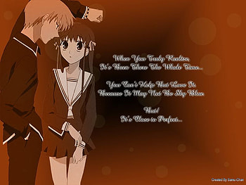 fruits basket love, anime couple, words, kyo, tohru HD wallpaper