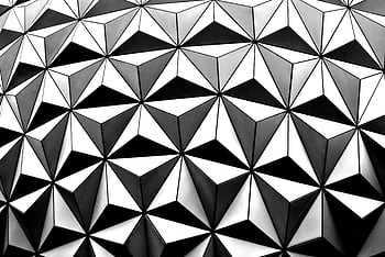 Intricate black and white geometric pattern with triangular shapes creating a mosaic effect. HD wallpaper
