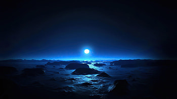 Ocean Dark Night Moon , moon, night, artist, artwork, digital-art HD wallpaper