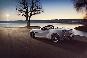 White Ferrari Portofino, sports car, side view HD wallpaper