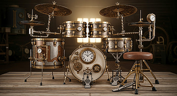 Clockwork Drum Kit —, Drum Set, Steampunk HD wallpaper