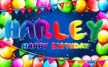 Happy Birtay Harley, , colorful balloon frame, Harley name, blue background, Harley Happy Birtay, Harley Birtay, popular american male names, Birtay concept, Harley HD wallpaper