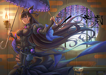 :), umbrella, blue, lolita fashion, parasol, girl, hooh, purple, wisteria, anime, flower, ho oh, manga HD wallpaper