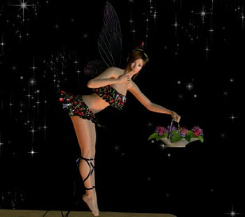 Fairy and flowers, fairy, wings, lights, flowers, stars, flower basket HD wallpaper