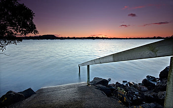 Nature, Water, Stones, Pier, Evening, Handrail, Railings, Flood HD wallpaper