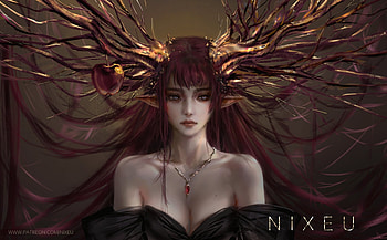 Apple, fantasy, art, nixeu, luminos, girl, dark, tree HD wallpaper