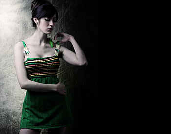Green dress, sexy, girl, model, dress HD wallpaper