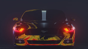 Yellow Ford Mustang, red headlight, sport car HD wallpaper
