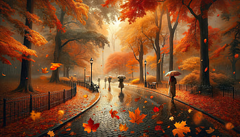 A Light Drizzle During Autumn, rain, fall, fall leaves, fall colors, Autumn HD wallpaper