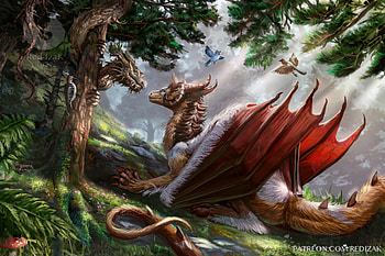 Majestic Fantasy Dragon in Lush Forest – Wonder, fantasy, dragon HD wallpaper