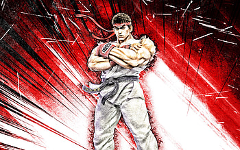 Ryu, grung art, warriors, Street Fighter, protagonist, red abstract rays, Abundant, Ryu Street Fighter HD wallpaper